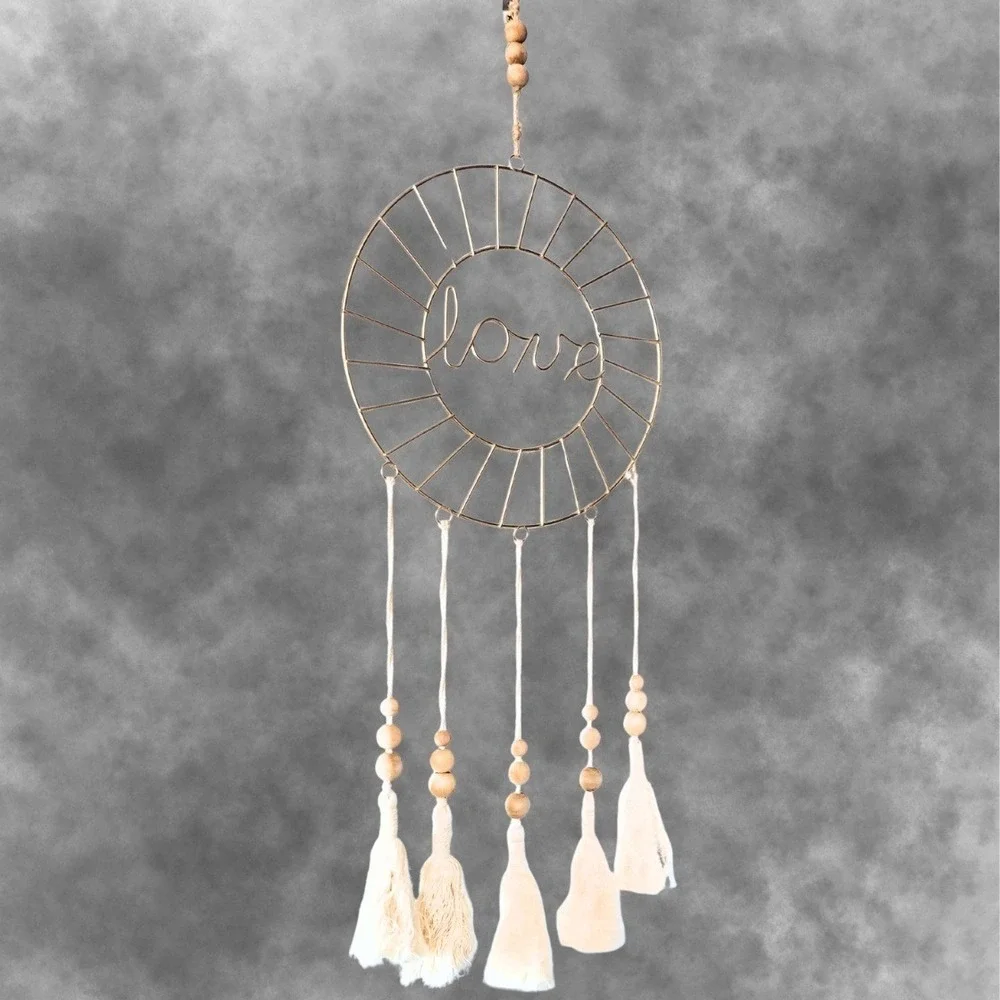 Love Wall Decor Gold Metal Hoop Dream‎ Catcher Wood Beads Boho Tassels